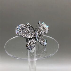 Dazzling sparkling AB crystals large butterfly statement size ring sz 7